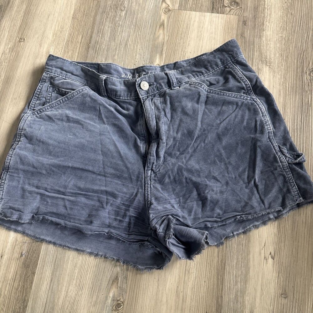 American Eagle Blue Corduroy Cut Off Highest Rise 90s Boyfriend Shorts Sz 8